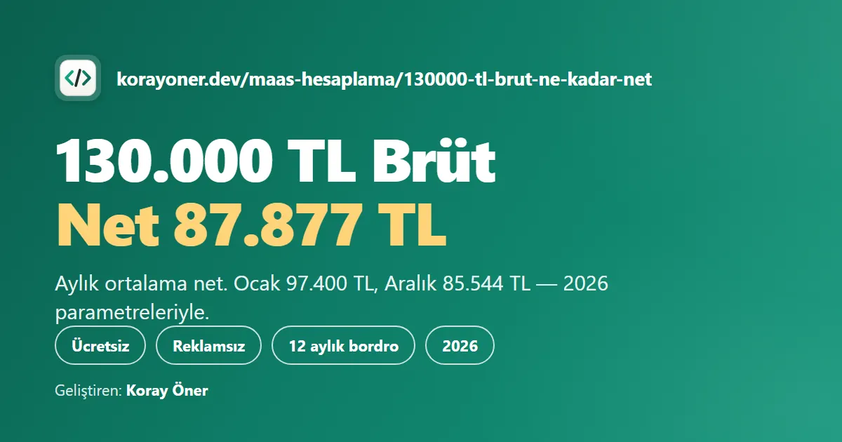 130.000 TL Brüt Maaş Ne Kadar Net? (2026) — Koray Öner