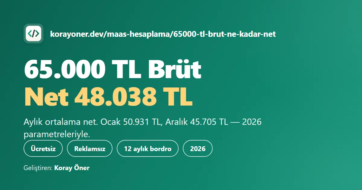 65.000 TL Brüt Maaş Ne Kadar Net? (2026) — Koray Öner