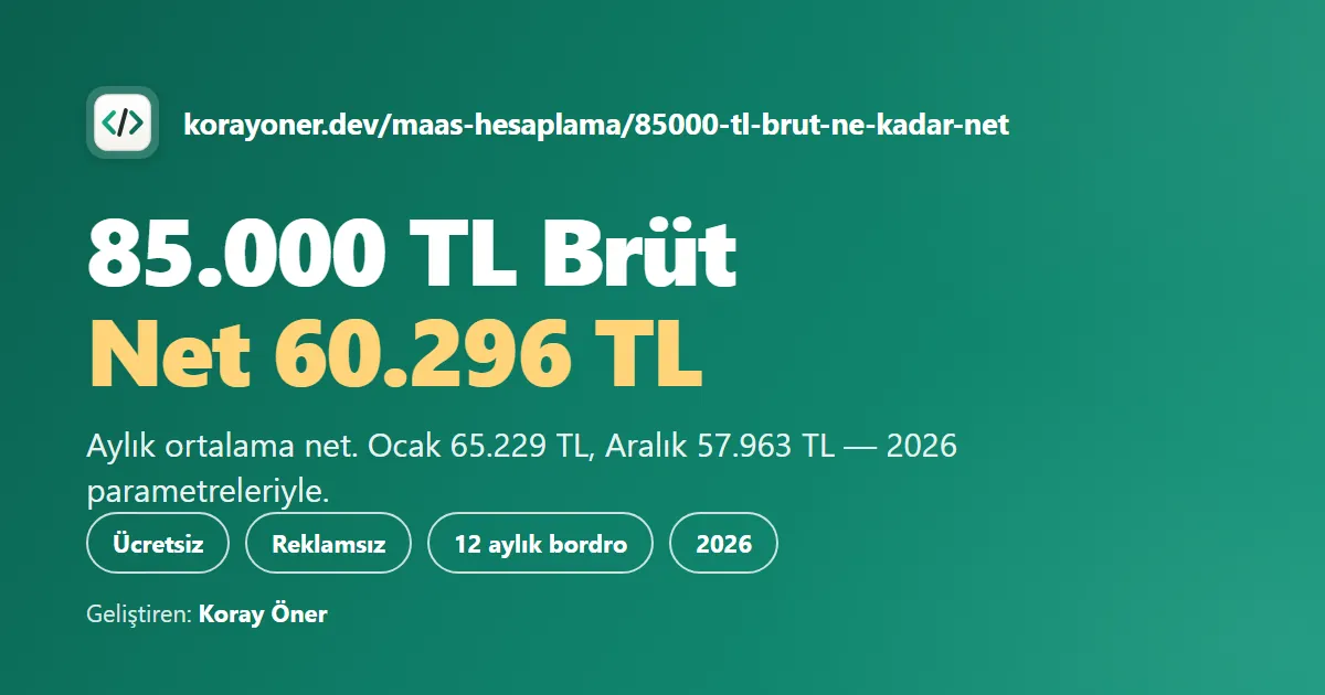 85.000 TL Brüt Maaş Ne Kadar Net? (2026) — Koray Öner